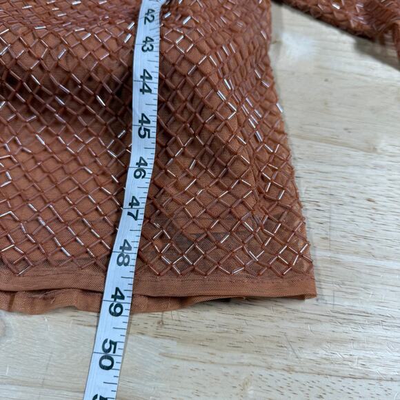 Mac Duggal NWT Copper Beaded Wrap Over Puff Sleeve Dress Rhinestone Waist Sz 10 - Picture 10 of 10